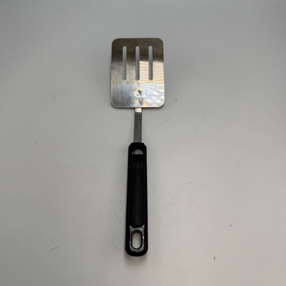 Vintage EKCO USA Slotted Spatula Stainless Steel Black Handle 11.5 Inch